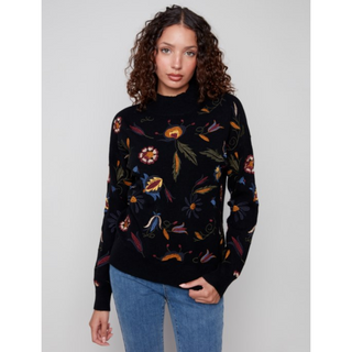 Embroidered Mock Neck Sweater - dolly mama boutique