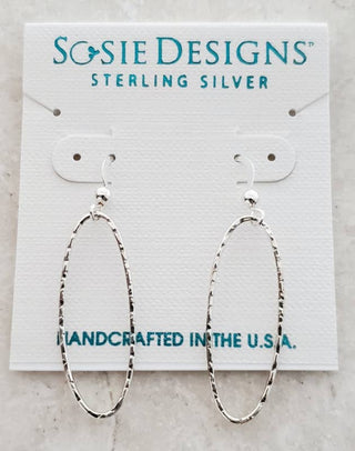 Silver Large Diamond Cut Oval Earrings - view 2