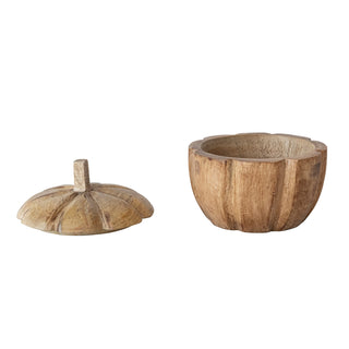 Mango wood pumpkin container styled
