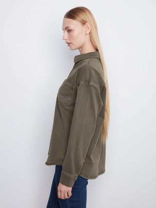 Smooth Twill Long Sleeve Overshirt by Charlie B in Moss - view 3