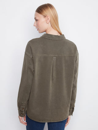 Smooth Twill Long Sleeve Overshirt by Charlie B in Moss - view 4