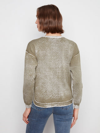 Crewneck Rounded Hem Sweater by Charlie B in Verveine Green - view 4