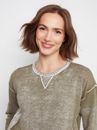 Crewneck Rounded Hem Sweater by Charlie B in Verveine Green - view 5