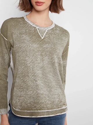 Crewneck Rounded Hem Sweater by Charlie B in Verveine Green - view 6