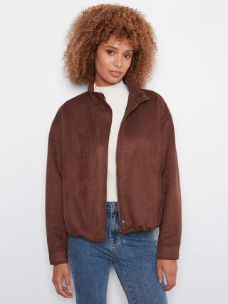 Faux Suede Bomber Jacket by Charlie B in Coffee