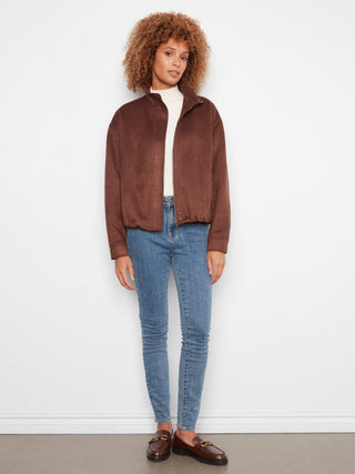 Faux Suede Bomber Jacket by Charlie B in Coffee - view 2