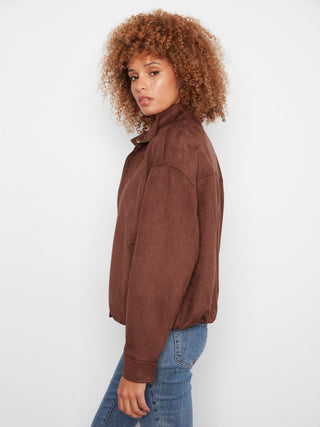 Faux Suede Bomber Jacket by Charlie B in Coffee - view 5