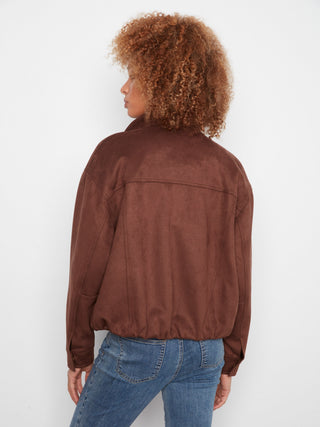 Faux Suede Bomber Jacket by Charlie B in Coffee - view 6