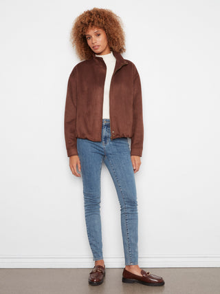 Faux Suede Bomber Jacket by Charlie B in Coffee - view 7