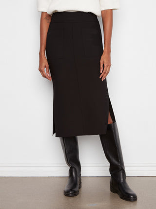 Gusty Crepe Skirt with Patch Pockets by Charlie B in Black - view 2