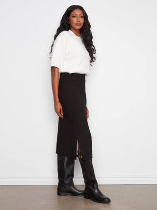 Gusty Crepe Skirt with Patch Pockets by Charlie B in Black - view 4