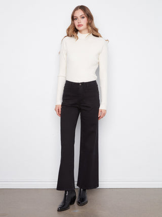 Wide Leg Twill Pants with Patch Pockets by Charlie B in Black