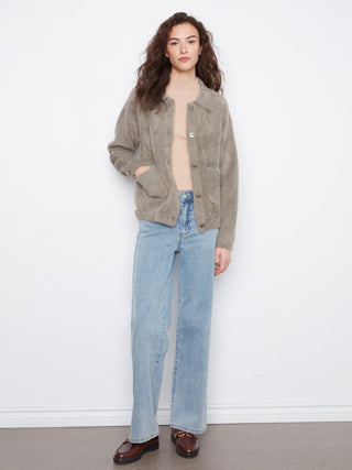 Eyelash Yarn Jacket with Patch Pockets by Charlie B in Verveine - view 2