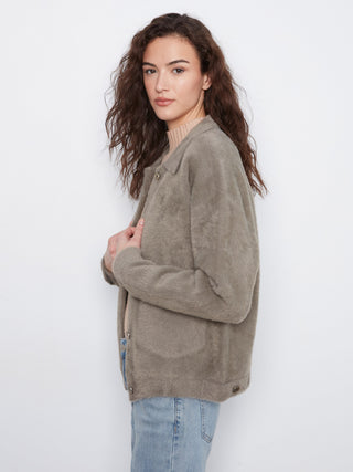 Eyelash Yarn Jacket with Patch Pockets by Charlie B in Verveine - view 3
