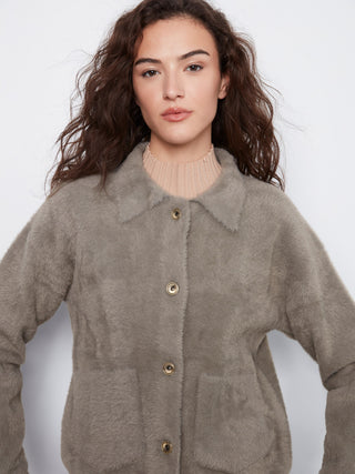 Eyelash Yarn Jacket with Patch Pockets by Charlie B in Verveine - view 6