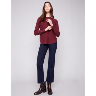Pullover Sweater with Laced Sleeve Lace Detail - dolly mama boutique