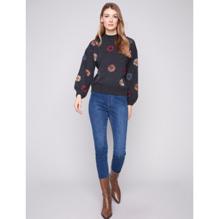 Mock Sweater with Embroidery - dolly mama boutique