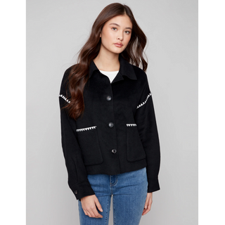 Wool Jacket with Stitch Trim