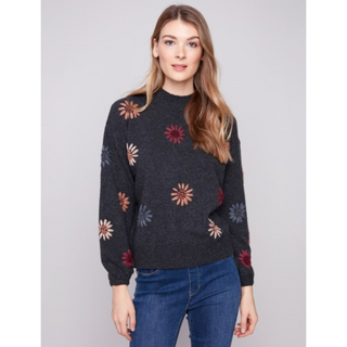 Mock Sweater with Embroidery - dolly mama boutique