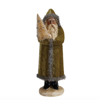 Santa with Bottle Brush Tree - Green