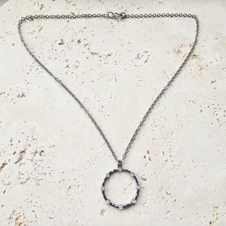 Gunmetal Circle Crystal Pendant Necklace - dolly mama boutique