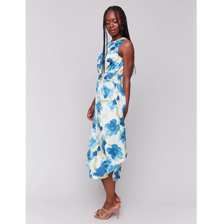 Printed Satin Rushed-Waist Dress - dolly mama boutique