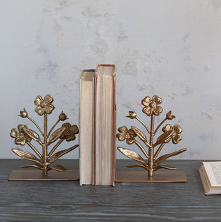 Iron Gold Flower Bookend Set - dolly mama boutique
