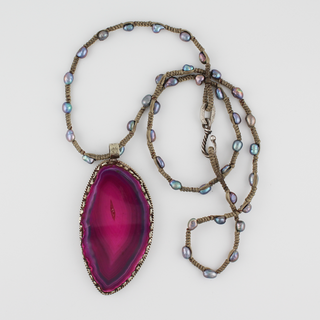 Pink Agate & Freshwater Pearl Necklace - dolly mama boutique