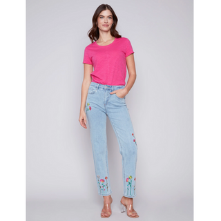 Floral Embroidered Denim Pant - dolly mama boutique