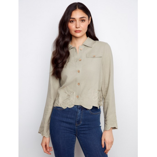 Linen Jacket with Embroidered Hem