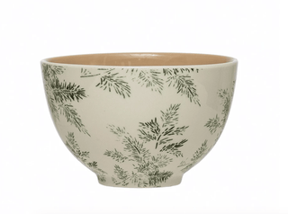 Stoneware Evergreen Botanical Print Bowl - dolly mama boutique