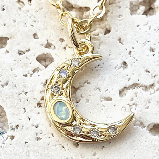 Dainty Opal Moon Necklace - dolly mama boutique