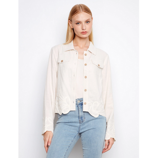 Linen Jacket with Embroidered Hem - dolly mama boutique
