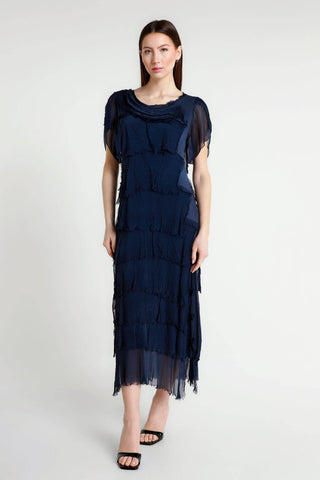 Miriam Short Sleeve Ruffle Dress - Navy