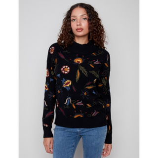 Embroidered Mock Neck Sweater - dolly mama boutique