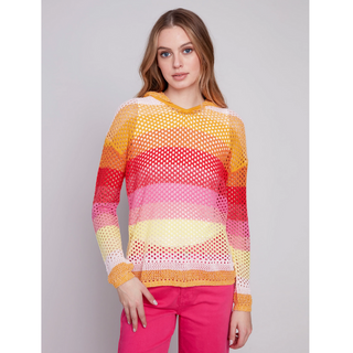 Striped Fishnet Hoodie Sweater