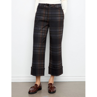 Plaid Wide-Leg Cuffed Pant