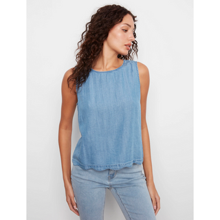 Scallop-Hem Button Sleeveless Top - dolly mama boutique