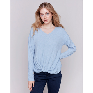 V-Neck Front Knot Sweater - dolly mama boutique