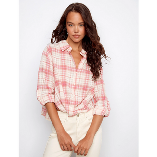 Plaid Twist-Front Shirt - dolly mama boutique