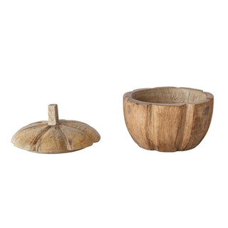 Wood Pumpkin Container W/Lid