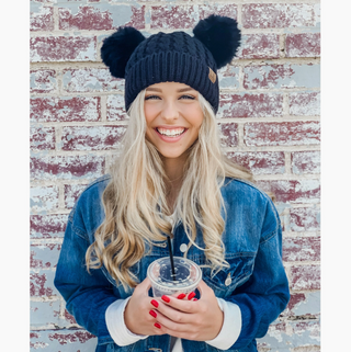 Cable-Knit Double Pom-Pom Beanie - dolly mama boutique