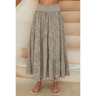 Eyelet Maxi Skirt - Mocha