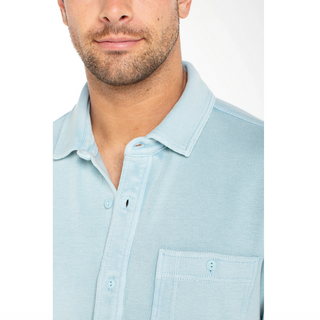 Short-Sleeve Knit Button-Up Shirt