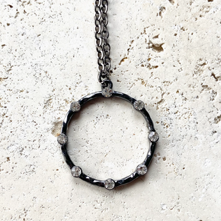 Gunmetal Circle Crystal Pendant Necklace - dolly mama boutique