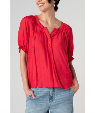 Two-Button Short-Sleeve Blouse - dolly mama boutique