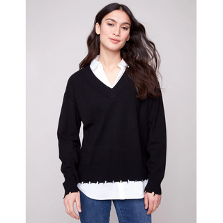V-Neck Fooler Sweater - Black & White