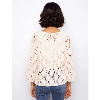 3/4 Sleeve Crochet Sweater - dolly mama boutique