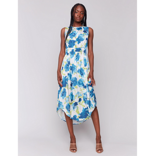 Printed Satin Rushed-Waist Dress - dolly mama boutique