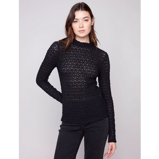 Long Sleeve Mock Knit Top - Black